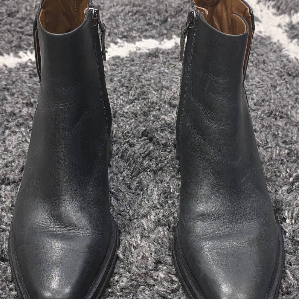 Franco Sarto Black Leather Ankle Strap Booties Size US 8M, UK 5, EUR 38.